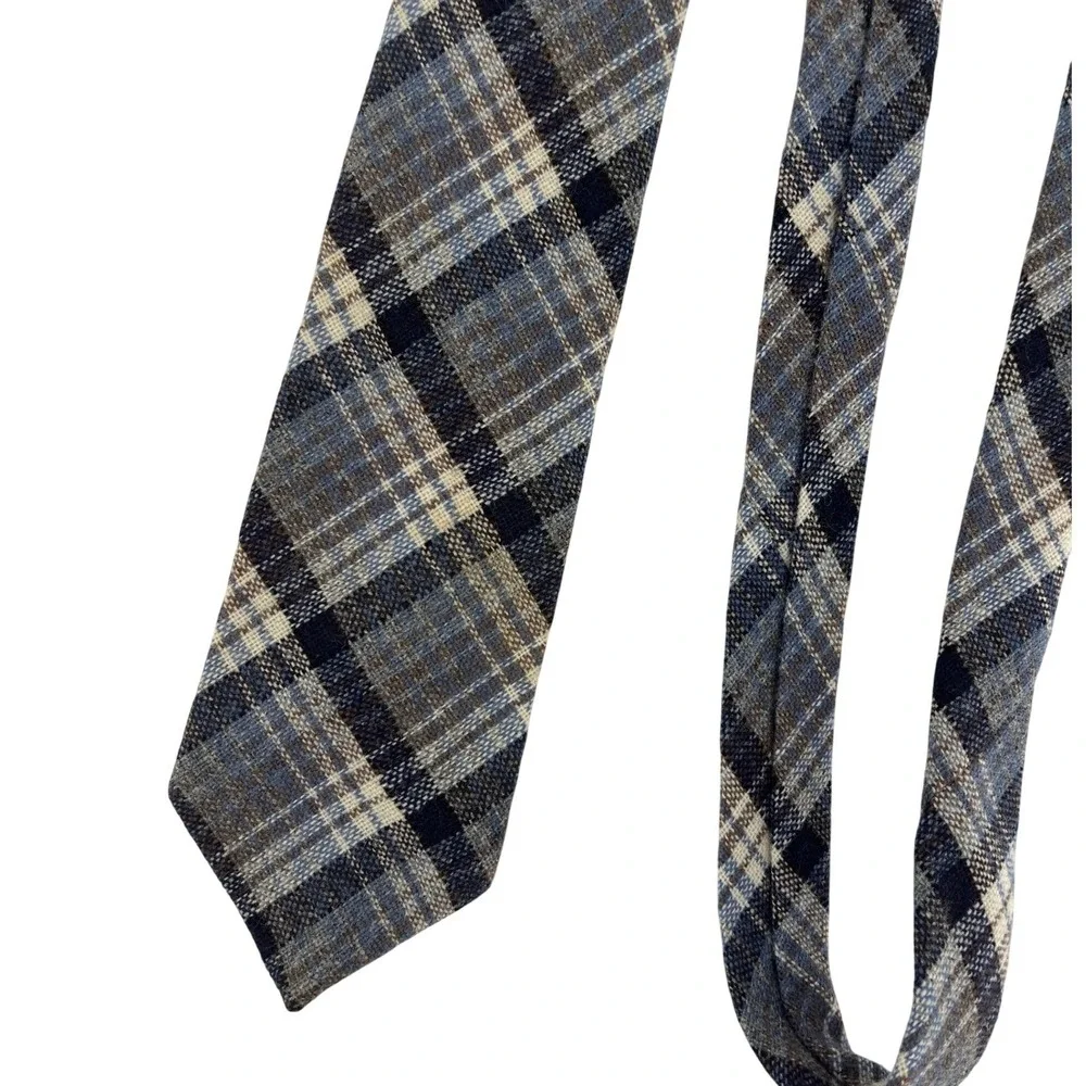 Macy's Mens Store‎ Blue Plaid 100% Lambswool Tie Scotland 58x3 Vintage